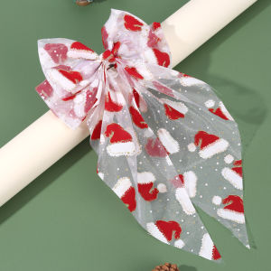 Christmas Tulle Bow Hair Clips Santa Hat Santa Claus Print Large Mesh Haipins For Women Girls Xmas Headwear Hair Accessories