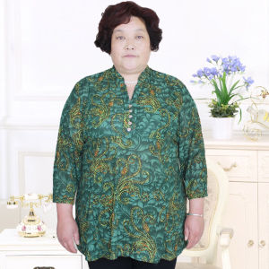 เสื้อยืดผู้หญิงไซส์ใหญ่หลวมๆ สำหรับคุณแม่ ทรงหลวมๆ แขนสั้น คอตั้ง เสื้อผ้าทำงานฤดูร้อน ผ้าฝ้ายโพลีเอสเตอร์