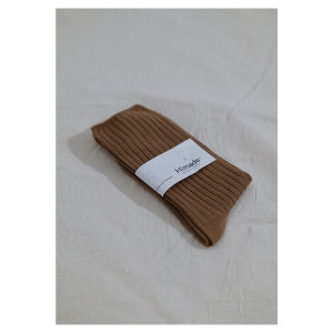 Himade Autumn Cotton Knitted Texture Womens Mid-Calf Socks Mens Long Socks Caramel Color Stackable Socks Breathable Moisture-Wicking
