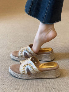 XIANNIWEI | Summer New Style Womens Sandals Grass Weave Platform Wedge Thick Soled High Heel Slippers