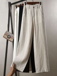 High Waist Linen Cotton Casual Pants Womens Summer Thin Loose Straight Leg Wide Pants Casual Style 2025 New Arrival