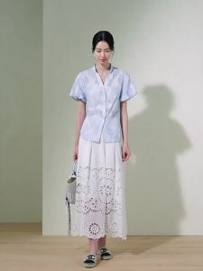 SUSHE | Adjustable Waist Striped Light Blue Salt Shirt