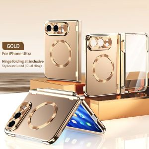 szhaiyu | Luxury Electplating Magnetic Phone Case For iPhone Duo iPhone 18 Fold With Hinge With S Pen Solt Shockproof Back Cover Fundas