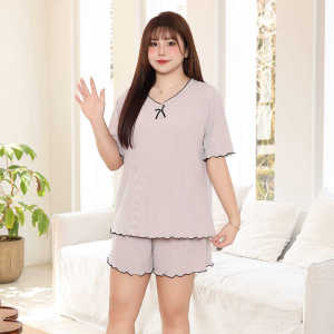 Cỡ Lớn Ice Lụa Thread Đồ Ngủ Phụ Nữ 200kg Plus Fat Mm Mùa Hè Mỏng Cảm Giác Mát Mẻ Thoáng Khí Bộ Quần Áo Ngắn Tay Tại Nhà