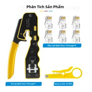 Kìm Bấm RJ45 Đa Năng Cat6 Cat5e Tích Hợp Chức Năng Tuốt Dây Chất Liệu Thép Carbon Tay Cầm Thuận Cả Hai Tay Dùng Cho Kết Nối Mạng Ethernet.