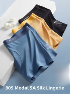 MiiOW | Antibacterial Silk Modal Briefs Mens Summer Thin Breathable Flat Angle Seamless Underwear Sport Style Mid Waist Pure Color