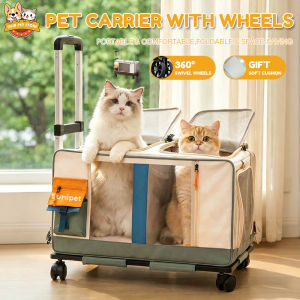 Extra Large Pet Carrier Backpack with Wheels Foldable Cat Travel Carrier for 2 Cats & Small Dogs