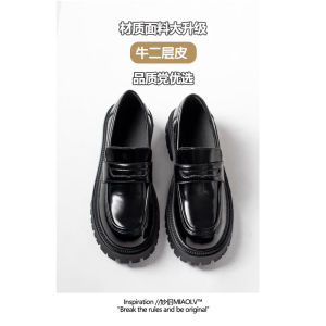 Miaolu Womens Black Loafers Thick Bottom Versatile Shoes British Style Autumn Winter Fashion Single Shoes Easy to Wear round Toe