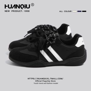 HuanQiu | Black Breathable Ballet Style Thick Sole Trainer Shoes
