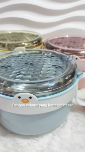 Set Mangkok Tutup Stainless S304 Anti Karat Soup Cup Tempat Bubur Nasi dan Mie Dengan Gagang Pegangan Anti Panas Portable