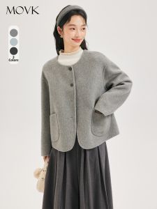 MOVK | Áo Khoác Tweed Cổ Tròn Màu Xám Thu Đơn Giản và Đa Dụng Phong Cách Nhỏ Gọn