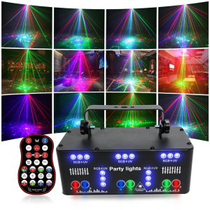 [SG Seller] 21 Eyes RGB Laser UV Light DJ Disco Light Projector LED Stage Lighting Effect With DMX Control AC Power & IR Remote For Karaoke Music KTV Restaurant Dance Club Wedding Birthday Gathering Halloween Party Sentosa Beach Party and Multipurpose