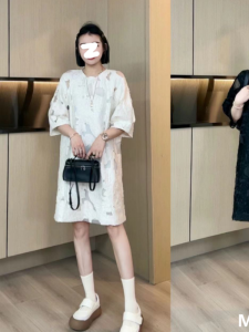 Elegant Embroidered Heavy Work round Neck Dress Korean Style Cotton Blend Casual Commute Dress plus Size Elegant Skirt