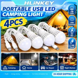 HLINKEY 1/2/4PCS 3W USB LED Bulb 300LM 6500K Bright Camping Light 1.2M Cord Portable Tent Lamp For Reading Hiking Fishing Night Market Outdoor Emergency Lighting
