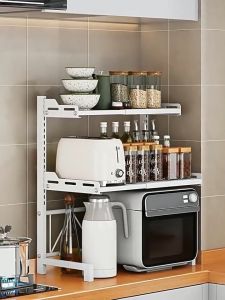 Simwind ชั้นวางไมโครเวฟ ชั้นวางครัว ชั้นวางไมโครเวฟ  ปรับระดับความกว้างได้ ชั้นวางในห้องครัว ปรับขนาดได้ วัสดุสแตนเลสครับ ชั้นวางของในครัวสแตนเลส