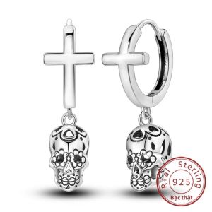 Bộ Trang Sức Bạc 925 Halloween Hình Đầu Lâu Gồm Khuyên Tai Vòng Cổ Và Nhẫn Đính Zircon Lấp Lánh Dành Cho Nữ Và Nam Thích Hợp Cho Các Bữa Tiệc