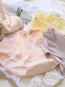 Mid-Waist Cotton Briefs for Women Comfortable Breathable Pure Color Underwear with Candy Cane Pattern