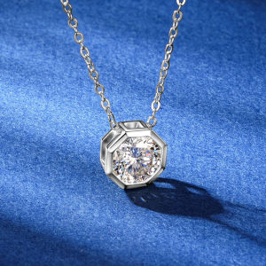 Classic 1ct 2ct D Moissanite Solitaire Pendant Necklace 925 Silver Polygo Adjustable Chain for Women with Certificate Jewelry