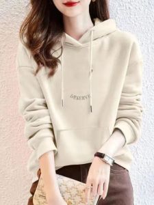 High-End Brand Pure Cotton Hoodie Womens New Style Autumn Winter Fleece Printed Loose Thin Outerwear Comfortable Korean Style