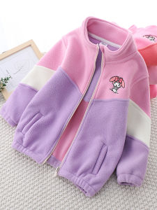 Girl Polar Fleece Jacket Spring and Autumn Clothing New Arrival Kids Western Style Stand Collar Zipper Tops Baby Girl Brushed Hoody