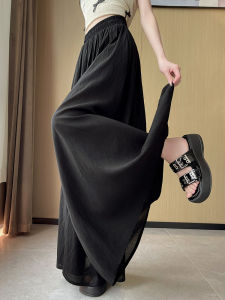 High Waist Wide Leg Pants Floor Length Draped Straight Cut Thin Summer Casual Trousers for plus Size Women Simple Style