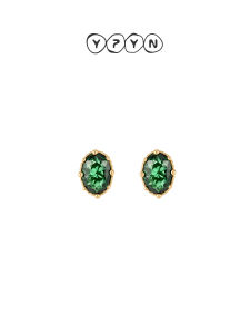 YIPIEYINA | 9K Gold Green Oval Geometric Earrings