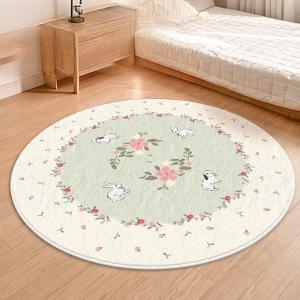 VIKAMA Cartoon Kitten Round Area Rug Non Slip Washable Plush Floor Mat Cute Cat Pattern Kids Bedroom Indoor Home Decor Carpet