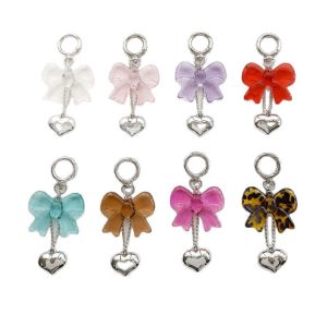 Sweet Bow Love Car Keychain Pendant Phone Earphone Cover Hanging Chain Creative Book Packaging Jewelry