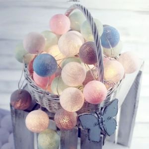 Colorfull Cotton Ball String Lights - Battery Powered LED Light New Year Christmas Home Party Wedding Bedroom Decoration