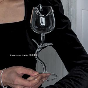 Rose Shaped Glass Cup Creative Atmosphere Cocktail High Footed Wine Glass High Aesthetic Value Internet Famous Red Wine Cup