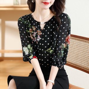Fashion Thin Shirt Womens Summer Clothes New Polka Dot Design Chiffon Blouse Large Size Casual Style Chiffon Shirt Retro Tide