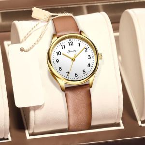 LIGE SUNKTA นาฬิกาผู้หญิงของแท้นาฬิกาลายคู่รักกันน้ำแบบคลาสสิกและลำลองสำหรับสุภาพสตรี + กล่อง