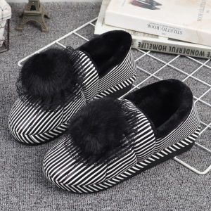 Dép Cotton Chống Thấm Nước Đế Cao Su Dày Cho Nữ Dép Đi Trong Nhà Ngoài Trời Thời Trang Mùa Đông Dép Cotton Có Họa Tiết Sọc