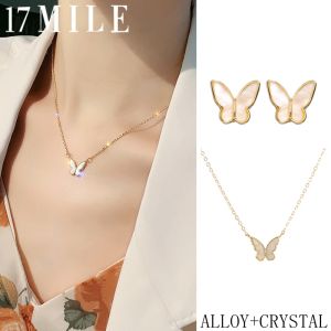 17MILE Elegant อารมณ์คริสตัลผีเสื้อต่างหูแฟชั่นผีเสื้อ Clavicle สร้อยคอผู้หญิงเครื่องประดับ Accessories