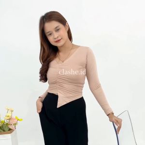 Kikan Top Bodycon Spandex Lengan Panjang Asimetris - OOTD by Clashe