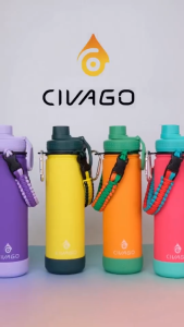 CIVAGO (22oz/660ml) Colorful Fruit Series with Coaster Paracord Handle Vacuum Insulated Cup Drinking Bottle