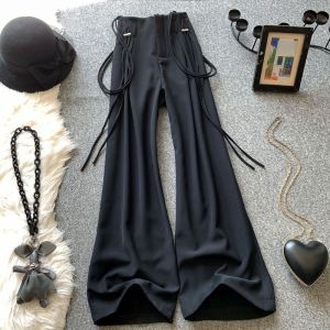 กางเกงสูททรงตรงเอวสูงสีดำ กางเกงขายาวทรงหลวมสำหรับผู้หญิง ทรงหลวมสบาย ๆ ฤดูใบไม้ร่วง ฤดูใบไม้ผลิ ทรงใหม่ สไตล์เรโทร