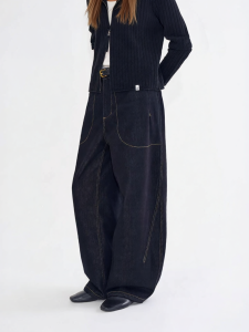 Fano | Quần Jeans Nữ Màu Đen Phong Cách Áo Công Nhân Vintage Chống Phai Màu