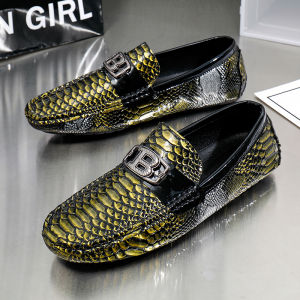 Lesvago Vintage Snake Print Loafer Shoes for Men Fashion Golden Mens Party Shoes Luxury Slip on Oxford Shoes Size 38-48