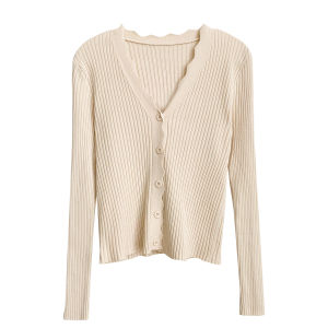 Korean V-neck Core Yarn Casual Women Slim Cardigan Sweater Top