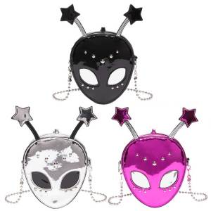 กระเป๋ากระเป๋าหนังแบบสะพายพาดขวางลำตัว PU สำหรับผู้หญิงมีซิปปิดลายมนุษย์ต่างดาวเหมาะสำหรับการเดินทางและใช้ในทุกวัน