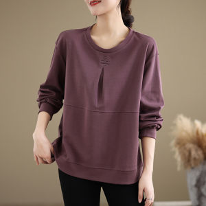 Chic Long Sleeve Sweatshirt Womens Spring Autumn Style Qimuyi Premium Anti-Aging Fashionable Mommys Clothing Top