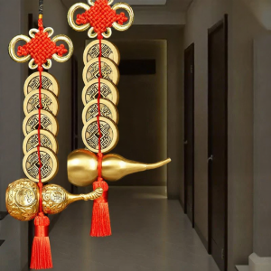 HETANGYUESHE | Feng Shui House Protection Amulet with Five Emperors Coins and Copper Gourd