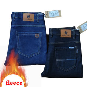 Winter Warm Fleece Jeans Men 2024 Straight Stretch Thick Casual Thermal Denim Pants Male Business Work Trousers New Men Clothing