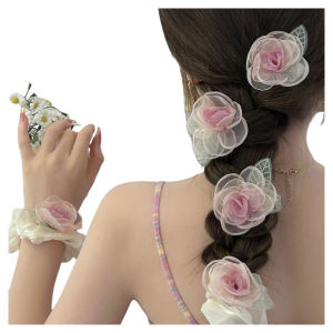 Cute Pink Rose Flower Hair Ties 2024 New High-End Hair Bands Flower Hair Clips Super Fairy Hair Bands Hair Accessories
