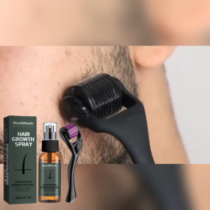 WEST&MONTH Beard Growth Spray Set with Roller Kit – Nourishing & Moisturizing Promotes Longer & Thicker Beard Hair Grow Essence Enhancer Beard Oil Spray 30ml + Microneedle Roller