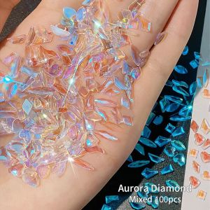 100Pcs Mix Shape Glass Flatback Rhinestone Crystal AB Charm Luxury Nail Art Gems 3D Decorations Gems DIY Phone Case Accessory