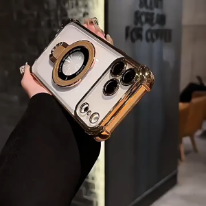 Luxury 6D Plating Clear Shockproof Phone Case for IPhone 17 Pro Max 17Air 12 13 14 15 16 Pro Max Transparent Casing with Invisible Bracket Cover for iPhone15Promax case