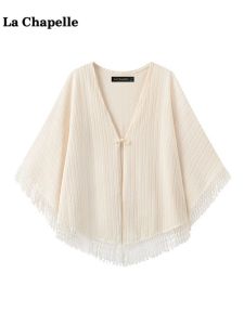 La Chapelle Vintage Cheongsam Outerwear Womens Autumn National Style Tassel Open Cardigan Shawl Lapel Long Sleeve V-neck