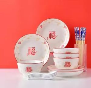 Chinese Style Housewarming Tableware Suit Ceramic Tableware Tableware Rice Bowl Dish Rice Bowl Amass Fortunes Ceramic Bowl